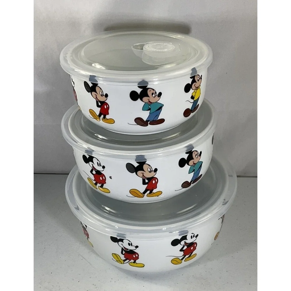 Disney Mickey Mouse Through Years Set Of 3 Vented Lids Food Storage Container